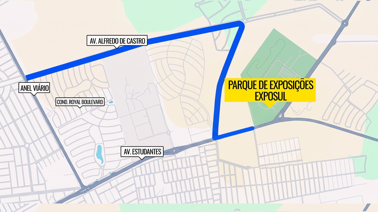 Mapa com a rota especial para o parque de exposições de Rondonópolis Mapa com a rota especial para o parque de exposições de Rondonópolis